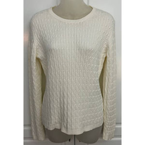 NWT David Brooks Women's Classic Cream Lightweight Cable Knit Sweater Size M